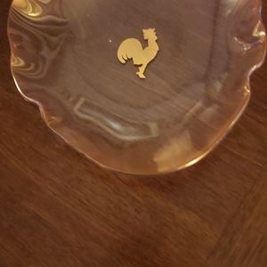 Sheer Pink Glass Trinket Dishes (set of 2) with Gold Embossed Hen Center